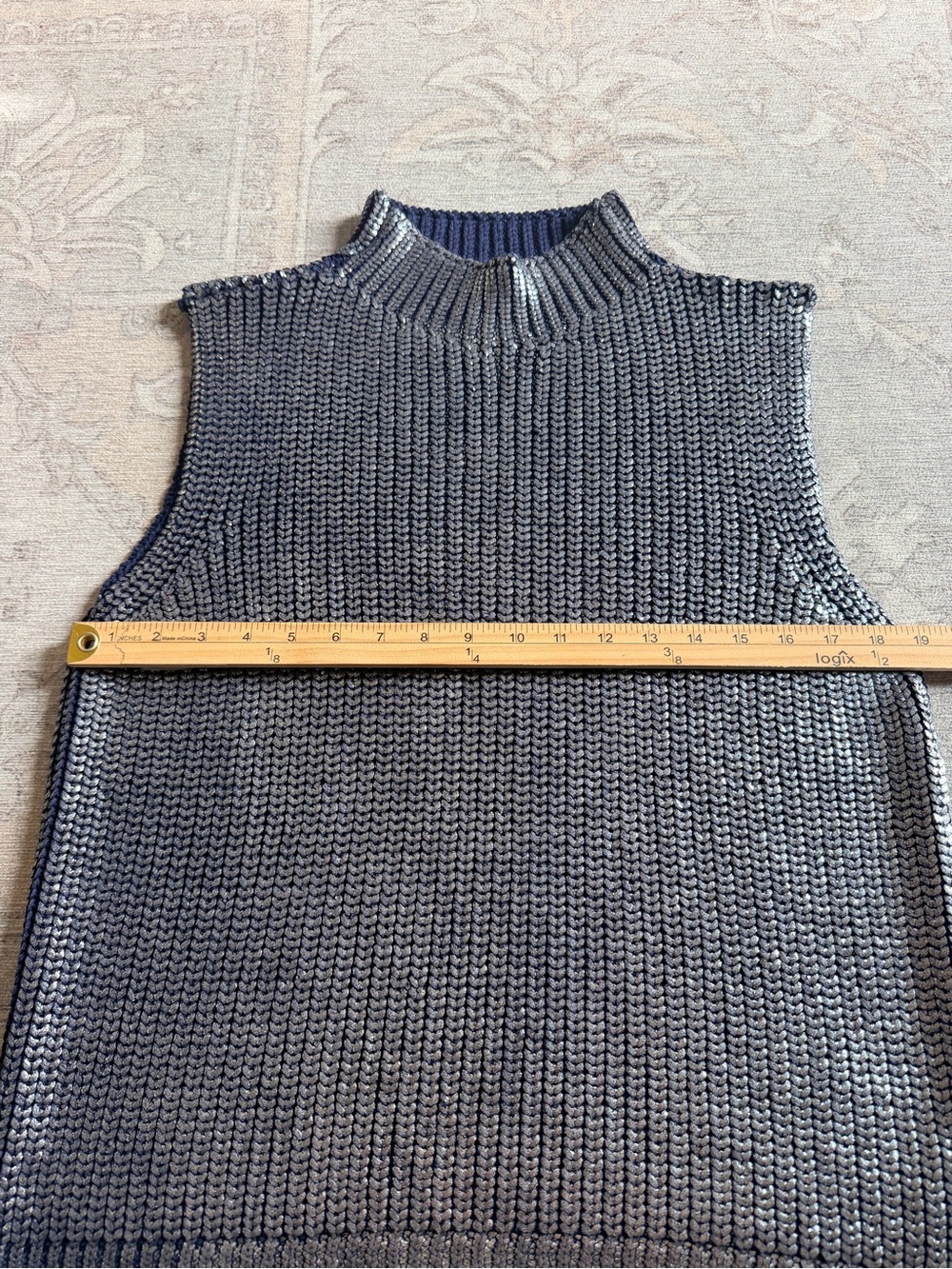 Pilcro Oversized Foil Sweater Vest Size L Blue & Silver Statement Anthropologie - Picture 11 of 14